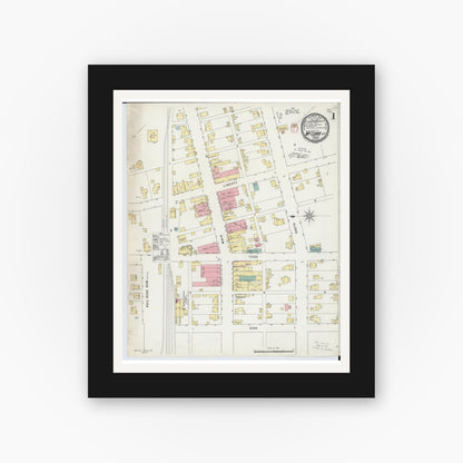 Old map wall art mockup — black gallery frame with white mat — Sanborn Fire Insurance Map from McComb, Hancock County, Ohio (1885) - Complete Map Set