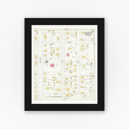 Old map wall art mockup — black gallery frame with white mat — Sanborn Fire Insurance Map from Waxahachie, Ellis County, Texas (1904), Sheet #0007