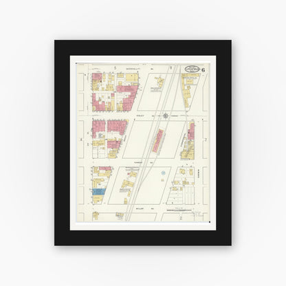 Old map wall art mockup — black gallery frame with white mat — Sanborn Fire Insurance Map from Litchfield, Meeker County, Minnesota (1917), Sheet #0006