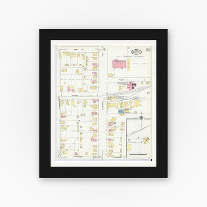 Old map wall art mockup — black gallery frame with white mat — Sanborn Fire Insurance Map from Delaware, Delaware County, Ohio (1911), Sheet #0025