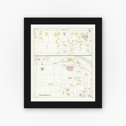 Old map wall art mockup — black gallery frame with white mat — Sanborn Fire Insurance Map from Ligonier, Noble County, Indiana (1907), Sheet #0002