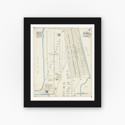 Old map wall art mockup — black gallery frame with white mat — Sanborn Fire Insurance Map from Superior, Douglas County, Wisconsin (1884), Sheet #0004