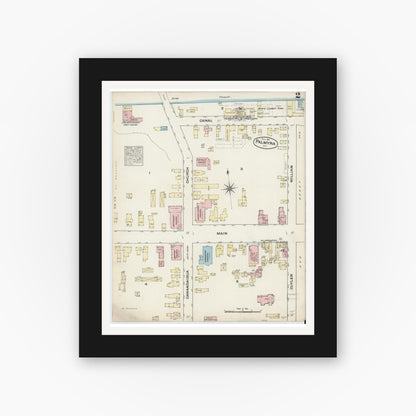 Old map wall art mockup — black gallery frame with white mat — Sanborn Fire Insurance Map from Palmyra, Wayne County, New York (1884), Sheet #0002
