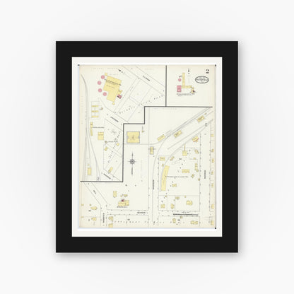 Old map wall art mockup — black gallery frame with white mat — Sanborn Fire Insurance Map from Pittsfield, Pike County, Illinois (1913), Sheet #0002