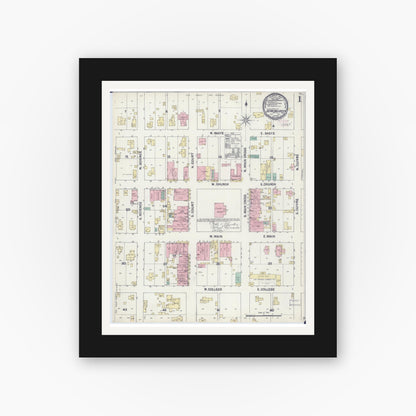 Old map wall art mockup — black gallery frame with white mat — Sanborn Fire Insurance Map from Bowling Green, Pike County, Missouri (1890) - Complete Map Set