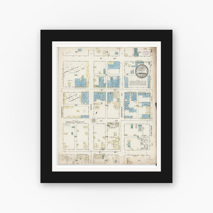 Old map wall art mockup — black gallery frame with white mat — Sanborn Fire Insurance Map from Lampasas, Lampasas County, Texas (1885) - Complete Map Set