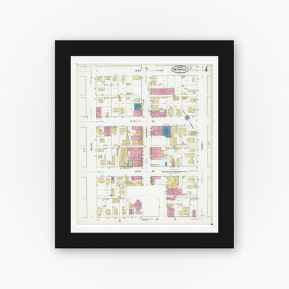Old map wall art mockup — black gallery frame with white mat — Sanborn Fire Insurance Map from Metropolis, Massac County, Illinois (1921), Sheet #0004