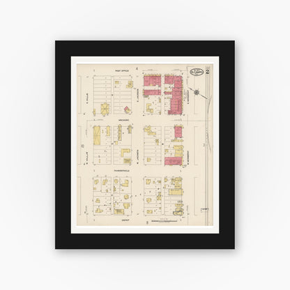 Old map wall art mockup — black gallery frame with white mat — Sanborn Fire Insurance Map from El Campo, Wharton County, Texas (1922), Sheet #0002