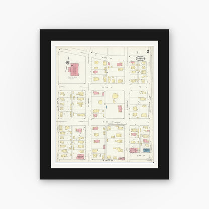 Old map wall art mockup — black gallery frame with white mat — Sanborn Fire Insurance Map from Seymour, Jackson County, Indiana (1913), Sheet #0005