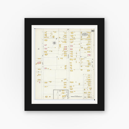 Old map wall art mockup — black gallery frame with white mat — Sanborn Fire Insurance Map from Newark, Licking County, Ohio (1905), Sheet #0030