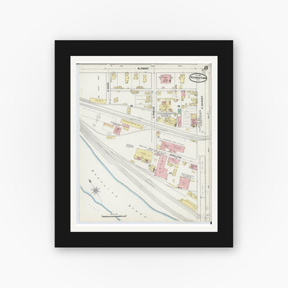 Old map wall art mockup — black gallery frame with white mat — Sanborn Fire Insurance Map from Youngstown, Mahoning County, Ohio (1889), Sheet #0008