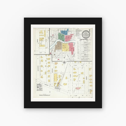 Old map wall art mockup — black gallery frame with white mat — Sanborn Fire Insurance Map from Fort Atkinson, Jefferson County, Wisconsin (1904), Sheet #0001