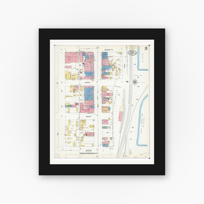 Old map wall art mockup — black gallery frame with white mat — Sanborn Fire Insurance Map from La Salle, La Salle County, Illinois (1906), Sheet #0003