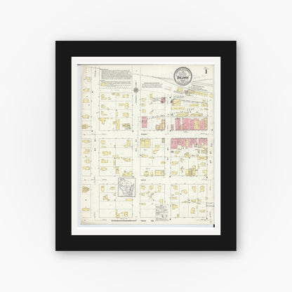 Old map wall art mockup — black gallery frame with white mat — Sanborn Fire Insurance Map from Baldwin, St. Croix County, Wisconsin (1912), Sheet #0001