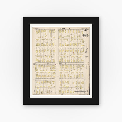 Old map wall art mockup — black gallery frame with white mat — Sanborn Fire Insurance Map from Marinette, Marinette County, Wisconsin (1921), Sheet #0026