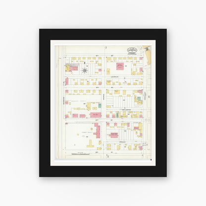 Old map wall art mockup — black gallery frame with white mat — Sanborn Fire Insurance Map from Ambridge, Beaver County, Pennsylvania (1905), Sheet #0009