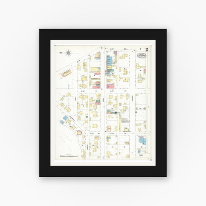 Old map wall art mockup — black gallery frame with white mat — Sanborn Fire Insurance Map from Lansing, Allamakee County, Iowa (1902), Sheet #0002