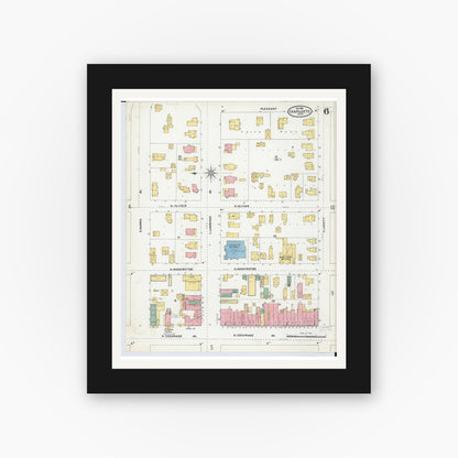 Old map wall art mockup — black gallery frame with white mat — Sanborn Fire Insurance Map from Charlotte, Eaton County, Michigan (1904), Sheet #0006