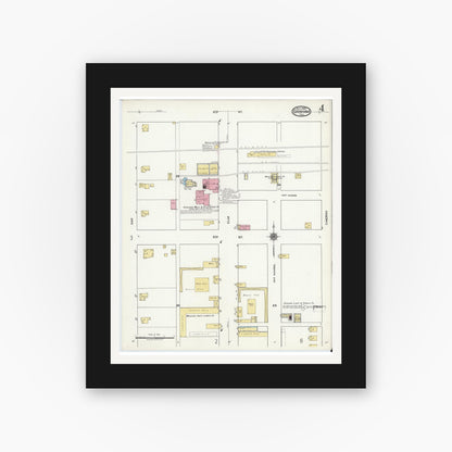 Old map wall art mockup — black gallery frame with white mat — Sanborn Fire Insurance Map from Graham, Young County, Texas (1920), Sheet #0004