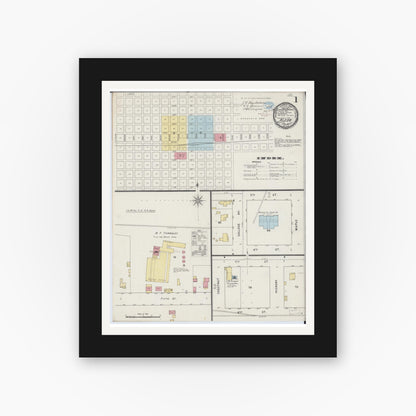 Old map wall art mockup — black gallery frame with white mat — Sanborn Fire Insurance Map from Aledo, Mercer County, Illinois (1894), Sheet #0001