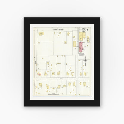 Old map wall art mockup — black gallery frame with white mat — Sanborn Fire Insurance Map from Henderson, Rusk County, Texas (1912), Sheet #0005