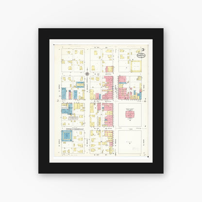 Old map wall art mockup — black gallery frame with white mat — Sanborn Fire Insurance Map from Hampton, Franklin County, Iowa (1913), Sheet #0003