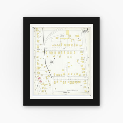 Old map wall art mockup — black gallery frame with white mat — Sanborn Fire Insurance Map from Ashtabula, Ashtabula County, Ohio (1909), Sheet #0002