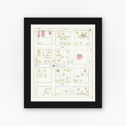 Old map wall art mockup — black gallery frame with white mat — Sanborn Fire Insurance Map from Vernon, Wilbarger County, Texas (1912), Sheet #0006