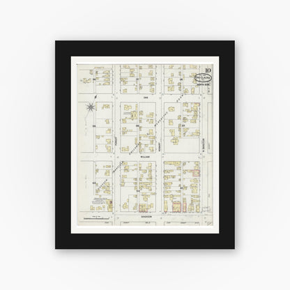 Old map wall art mockup — black gallery frame with white mat — Sanborn Fire Insurance Map from Eau Claire, Eau Claire County, Wisconsin (1889), Sheet #0010