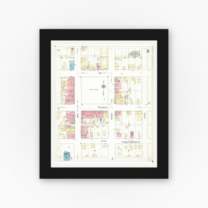 Old map wall art mockup — black gallery frame with white mat — Sanborn Fire Insurance Map from Marengo, Iowa County, Iowa (1911), Sheet #0003