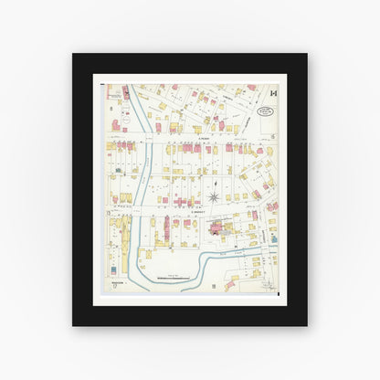 Old map wall art mockup — black gallery frame with white mat — Sanborn Fire Insurance Map from Tiffin, Seneca County, Ohio (1908), Sheet #0014