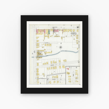 Old map wall art mockup — black gallery frame with white mat — Sanborn Fire Insurance Map from Washington, Warren County, New Jersey (1902), Sheet #0010