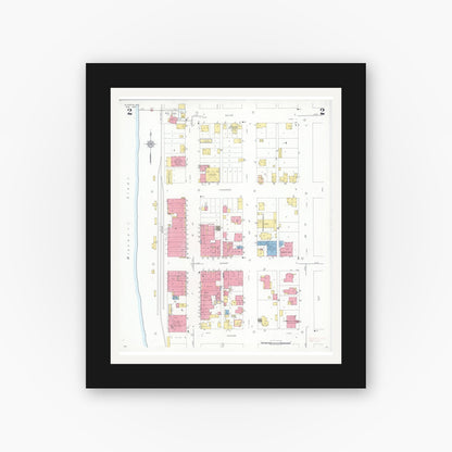 Old map wall art mockup — black gallery frame with white mat — Sanborn Fire Insurance Map from Glasgow, Howard County, Missouri (1935), Sheet #0002