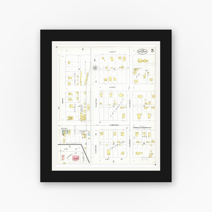 Old map wall art mockup — black gallery frame with white mat — Sanborn Fire Insurance Map from Eagle Grove, Wright County, Iowa (1900), Sheet #0005
