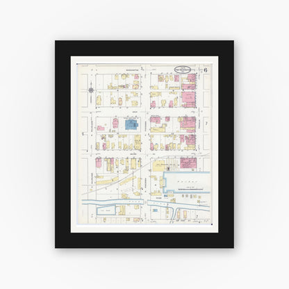 Old map wall art mockup — black gallery frame with white mat — Sanborn Fire Insurance Map from Port Washington, Ozaukee County, Wisconsin (1913), Sheet #0006