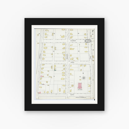 Old map wall art mockup — black gallery frame with white mat — Sanborn Fire Insurance Map from Bellevue, Huron And Sandusky County, Ohio (1893), Sheet #0007
