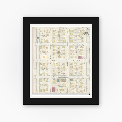 Old map wall art mockup — black gallery frame with white mat — Sanborn Fire Insurance Map from Linton, Greene County, Indiana (1948), Sheet #0005