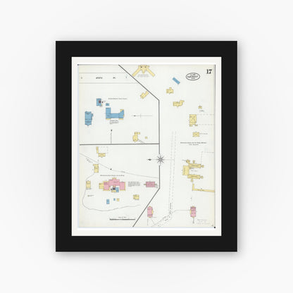 Old map wall art mockup — black gallery frame with white mat — Sanborn Fire Insurance Map from Faribault, Rice County, Minnesota (1905), Sheet #0017