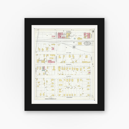 Old map wall art mockup — black gallery frame with white mat — Sanborn Fire Insurance Map from Litchfield, Montgomery County, Illinois (1905), Sheet #0008