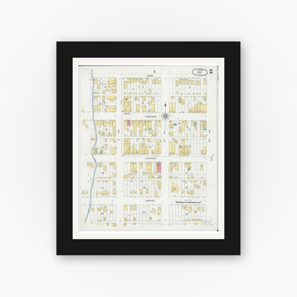 Old map wall art mockup — black gallery frame with white mat — Sanborn Fire Insurance Map from Ely, Saint Louis County, Minnesota (1900), Sheet #0002