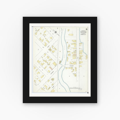 Old map wall art mockup — black gallery frame with white mat — Sanborn Fire Insurance Map from East Tawas, Iosco County, Michigan (1910), Sheet #0009