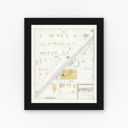 Old map wall art mockup — black gallery frame with white mat — Sanborn Fire Insurance Map from Dwight, Livingston County, Illinois (1907), Sheet #0005