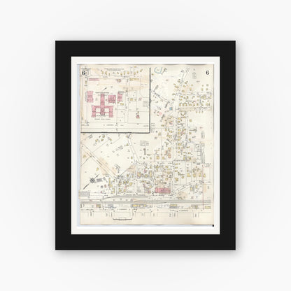 Old map wall art mockup — black gallery frame with white mat — Sanborn Fire Insurance Map from Kilgore, Gregg County, Texas (1950), Sheet #0006