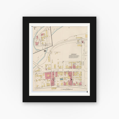 Old map wall art mockup — black gallery frame with white mat — Sanborn Fire Insurance Map from Portsmouth, Scioto County, Ohio (1921), Sheet #0001