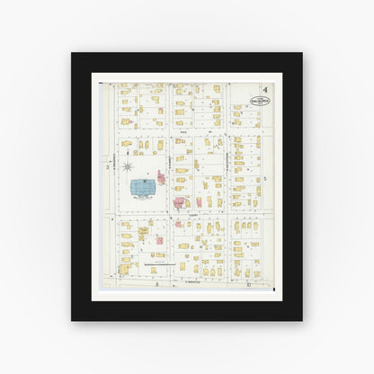 Old map wall art mockup — black gallery frame with white mat — Sanborn Fire Insurance Map from Bowling Green, Wood County, Ohio (1900), Sheet #0004
