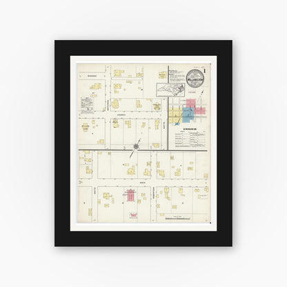 Old map wall art mockup — black gallery frame with white mat — Sanborn Fire Insurance Map from Williamston, Martin County, North Carolina (1913) - Complete Map Set