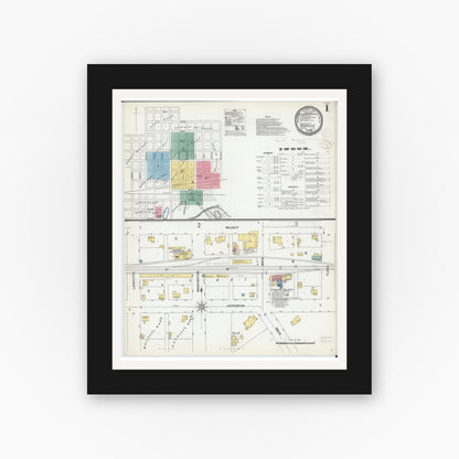Old map wall art mockup — black gallery frame with white mat — Sanborn Fire Insurance Map from Rochelle, Ogle County, Illinois (1899) - Complete Map Set