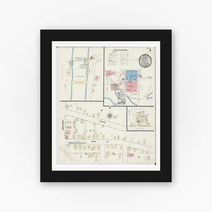 Old map wall art mockup — black gallery frame with white mat — Sanborn Fire Insurance Map from Athens, Athens County, Ohio (1890) - Complete Map Set