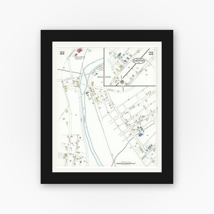 Old map wall art mockup — black gallery frame with white mat — Sanborn Fire Insurance Map from Lewistown, Mifflin County, Pennsylvania (1923), Sheet #0022