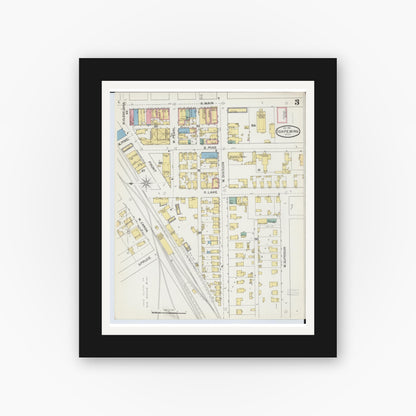 Old map wall art mockup — black gallery frame with white mat — Sanborn Fire Insurance Map from Ishpeming, Marquette County, Michigan (1892), Sheet #0003